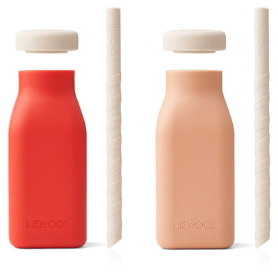 Liewood Erika milkshake-flaske m. sugerør, 2-pk - Apple red/tuscany rose mix