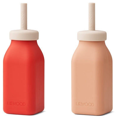 Liewood Erika milkshake-flaske m. sugerør, 2-pk - Apple red/tuscany rose mix