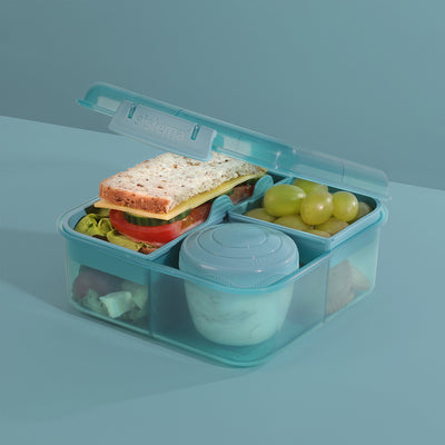 Sistema Bento Cube To Go, madkasse m 5 rum og en beholder - Teal stone