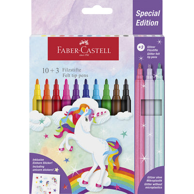 Faber-Castell 10+3 Filt tuscher og klistermærker - Unicorn