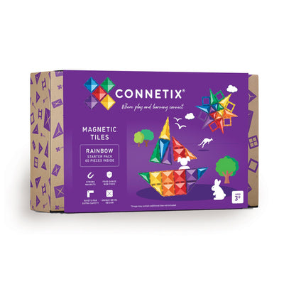 Connetix magnetisk byggesæt, Starter pack, 60 dele - Rainbow